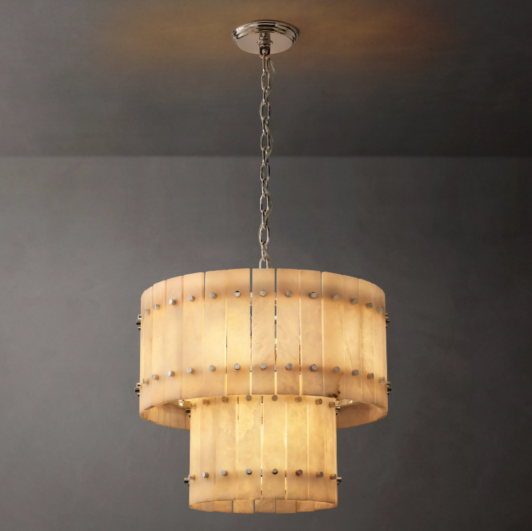 Aurelius Alabaster Round 2-Tiered Chandelier 22‘’