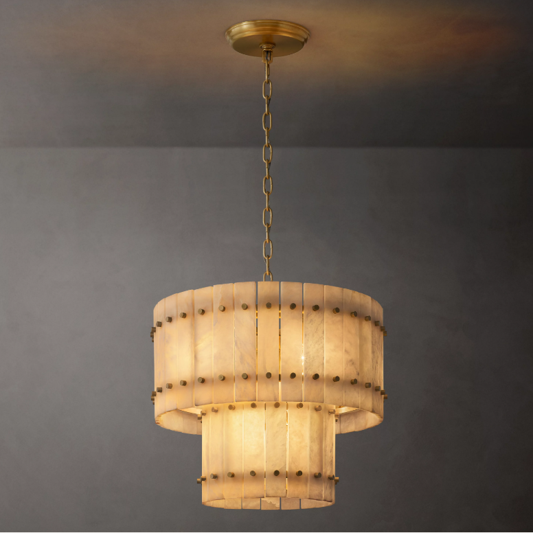 Aurelius Alabaster Round 2-Tiered Chandelier 22‘’