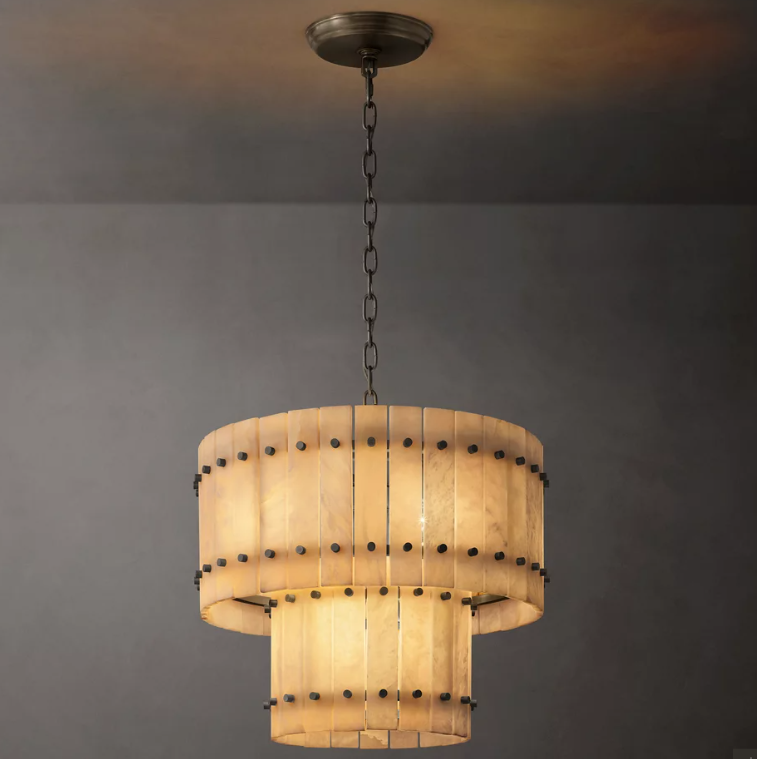 Aurelius Alabaster Round 2-Tiered Chandelier 22‘’