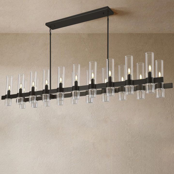 Wagon Wheel Glass Rectangular Chandelier 68"