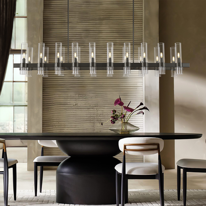 Wagon Wheel Glass Rectangular Chandelier 68"