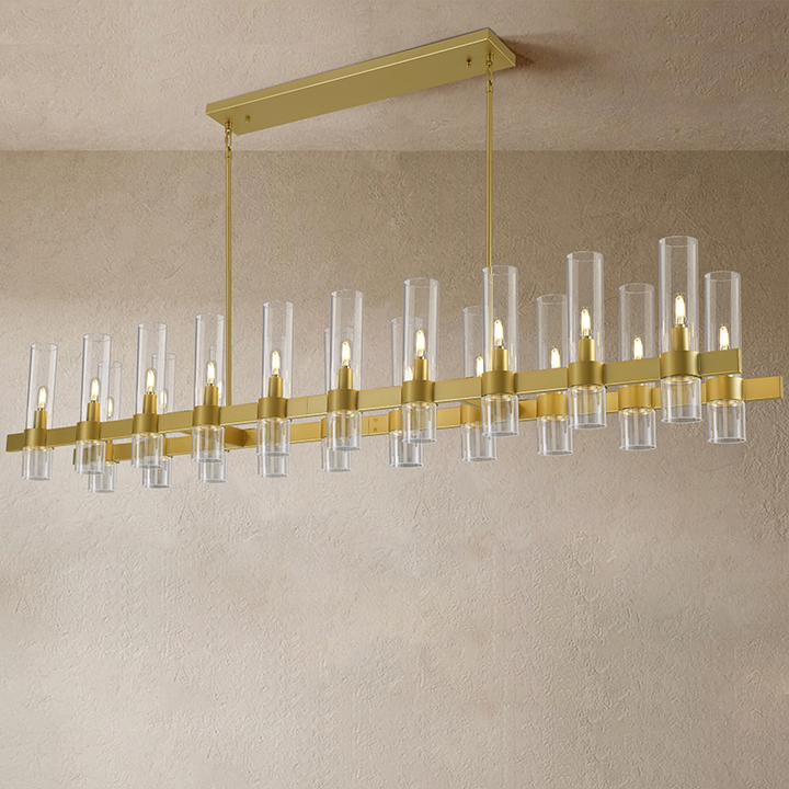 Wagon Wheel Glass Rectangular Chandelier 68"