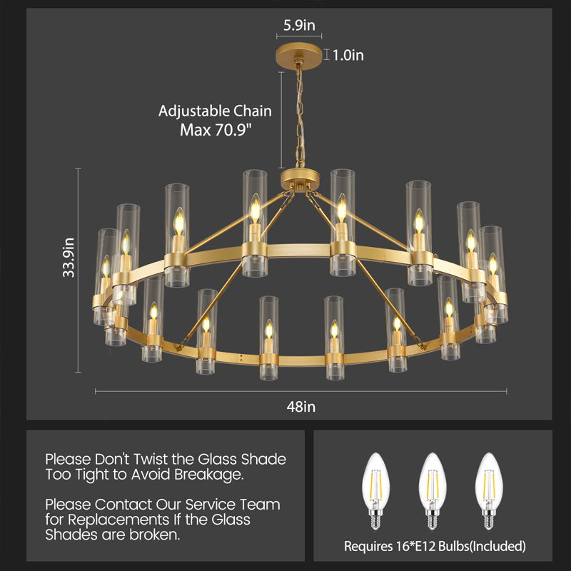 Wagon Wheel Glass Round Chandelier 48“D