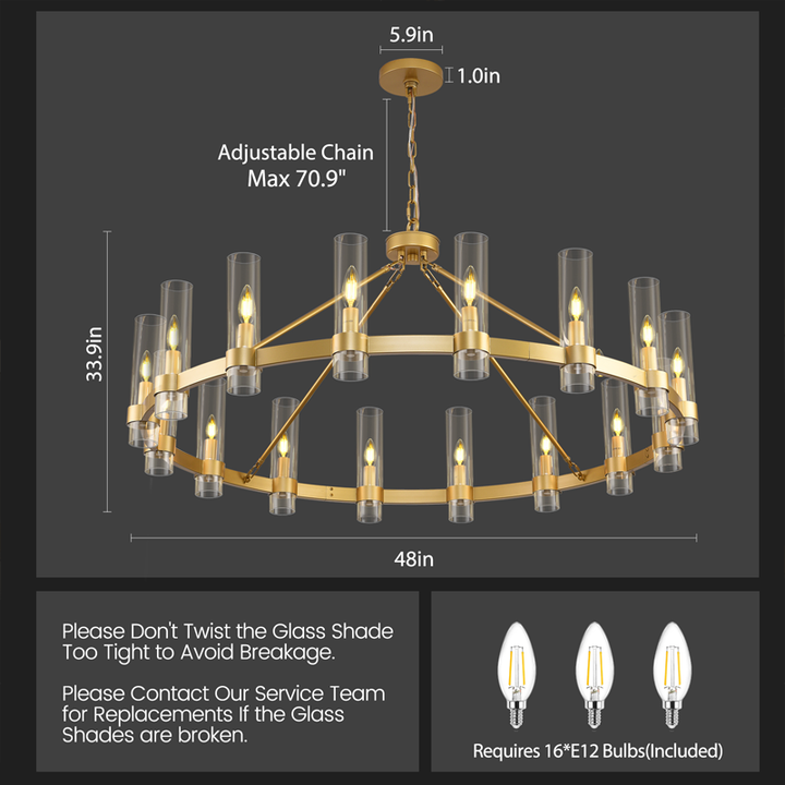 Wagon Wheel Glass Round Chandelier 48“D
