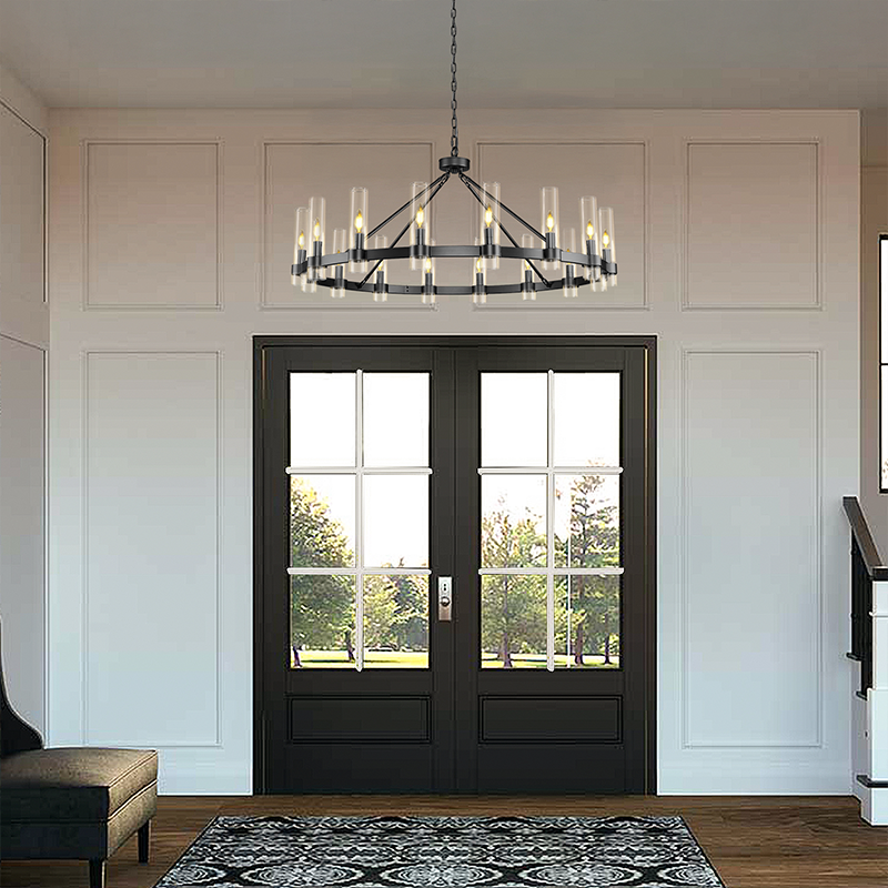 Wagon Wheel Glass Round Chandelier 48“D