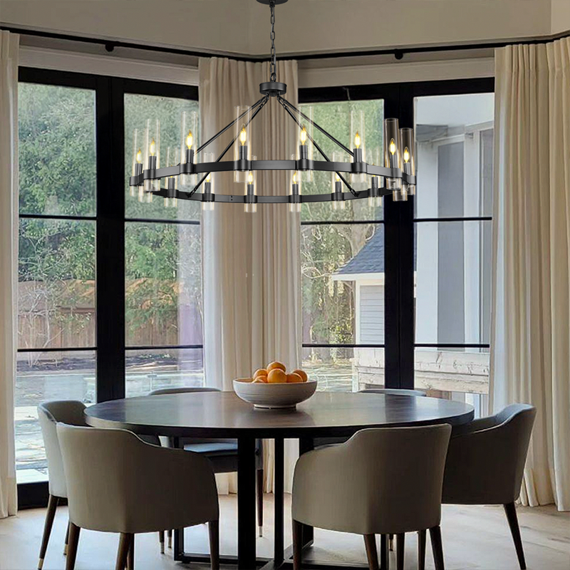 Wagon Wheel Glass Round Chandelier 48“D