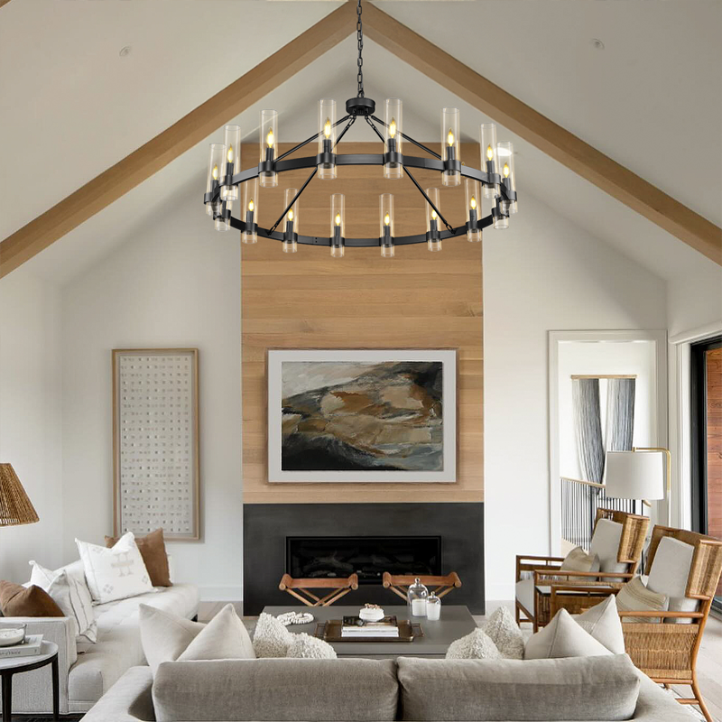 Wagon Wheel Glass Round Chandelier 48“D