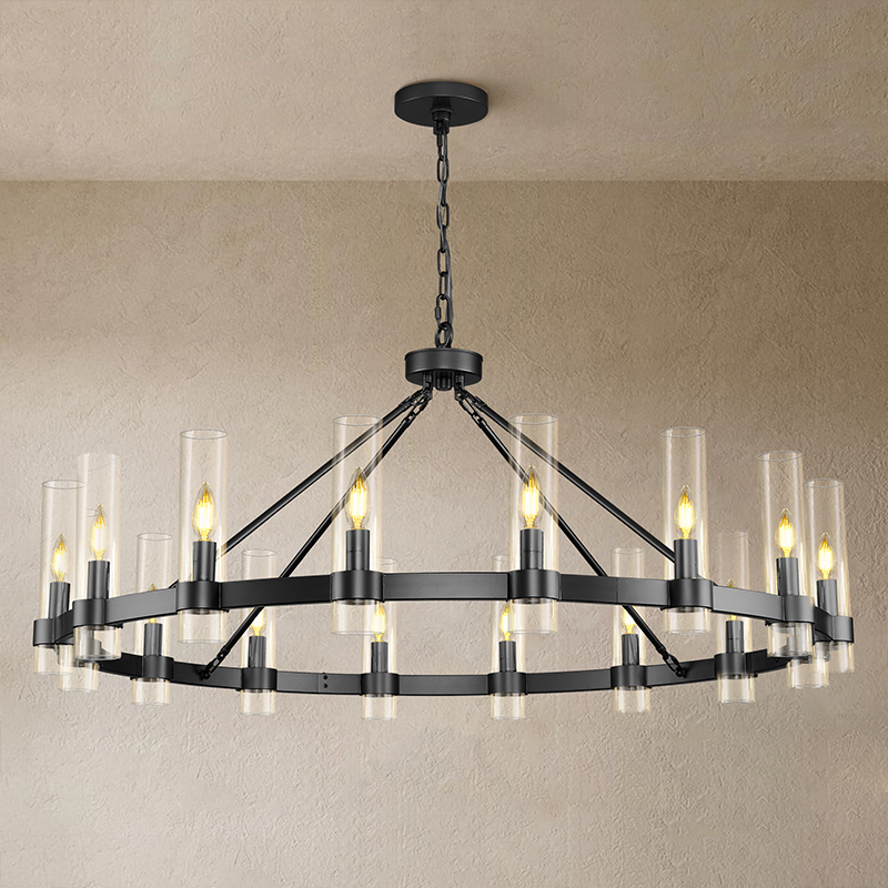 Wagon Wheel Glass Round Chandelier 48“D