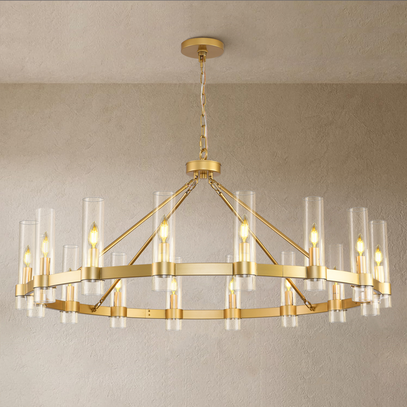 Wagon Wheel Glass Round Chandelier 48“D