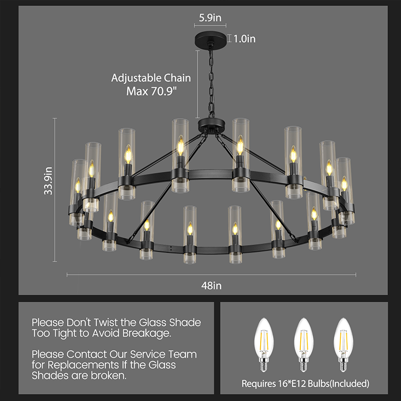 Wagon Wheel Glass Round Chandelier 48“D