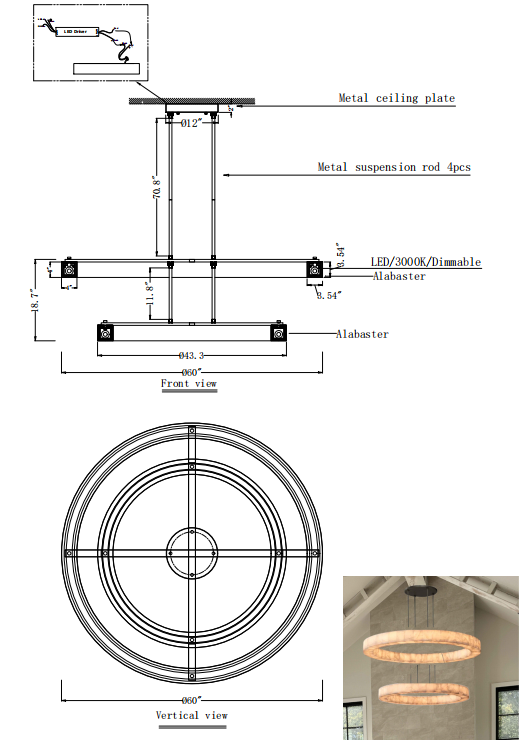 Rivale 2-Tier Round Calcite Chandelier 60"