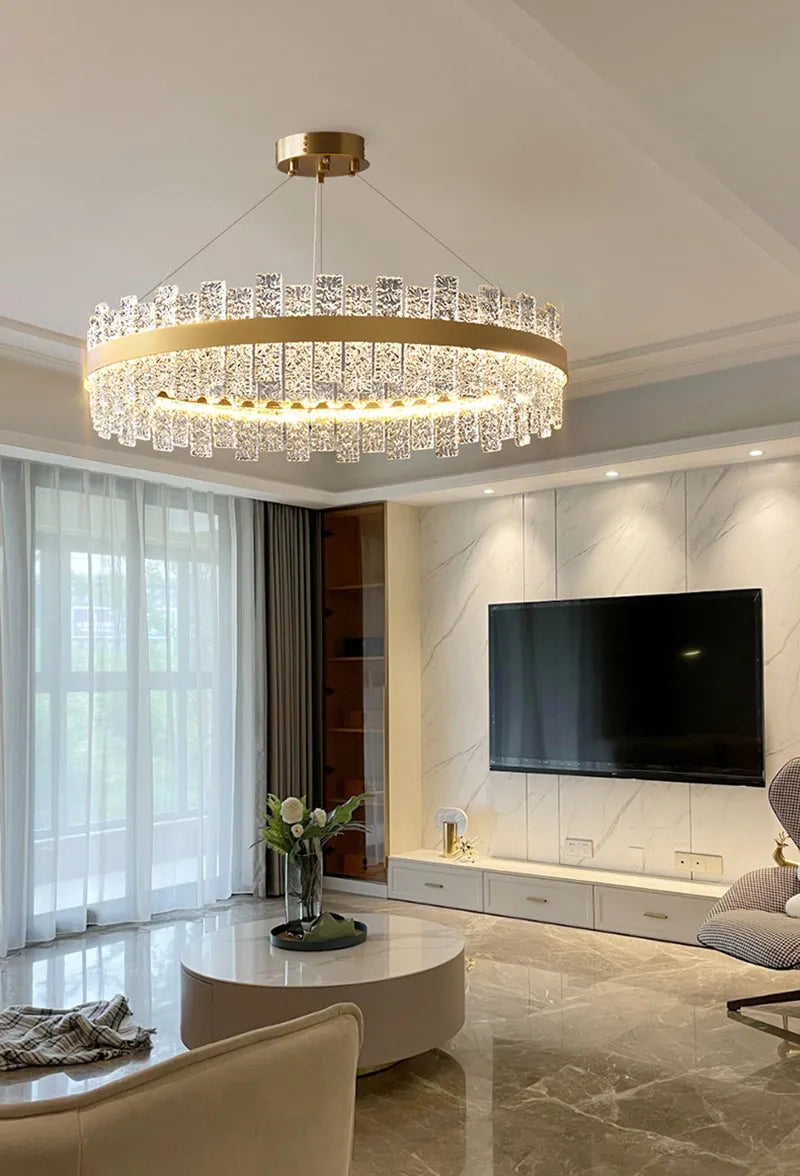 Flake Parallel Crystal Round Chandelier