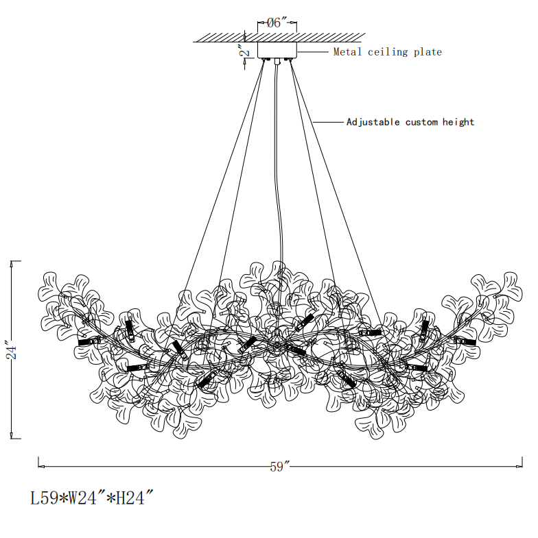 Custom Ceramic Ginkgo Chandelier 59''L Mixed Colors