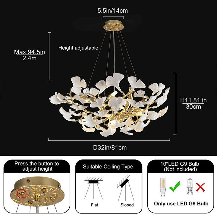 Ceramic Ginkgo Round Chandelier 32"D