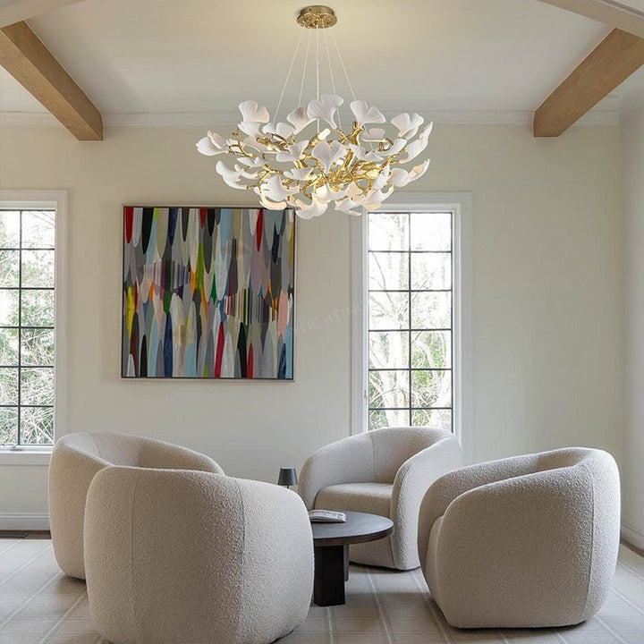 Ceramic Ginkgo Round Chandelier 32"D