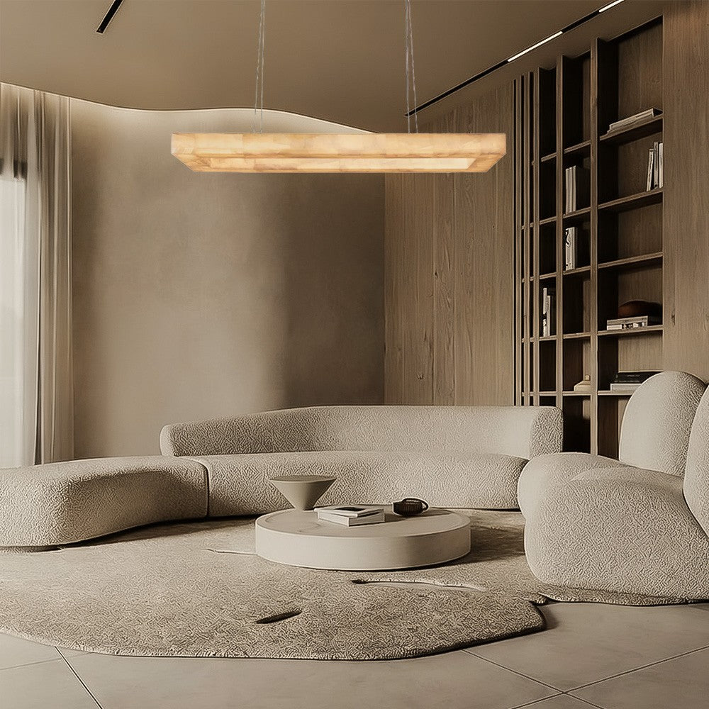 Alabaster Riven Rectangular Chandelier 54"