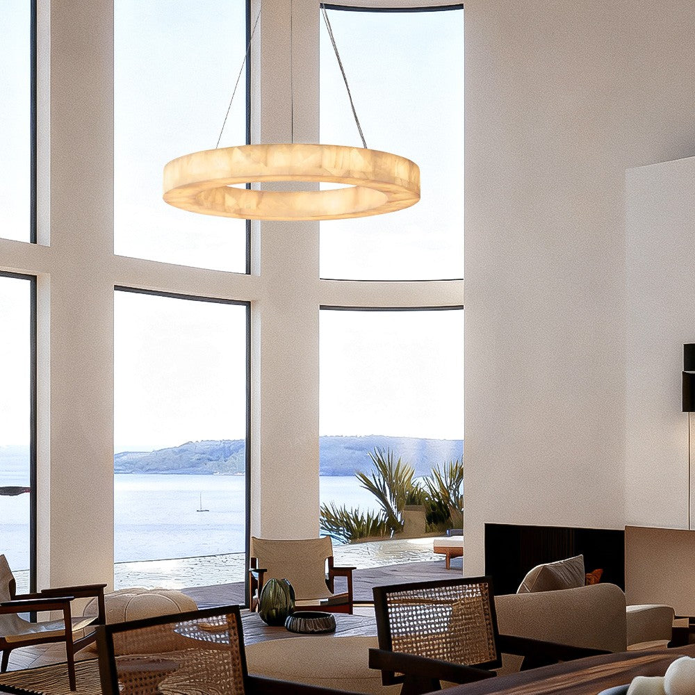 Alabaster Riven Round Chandelier 40"