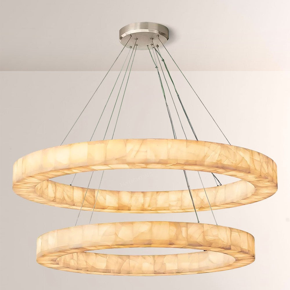 Alabaster Riven Two-Tier Round Chandelier 60"