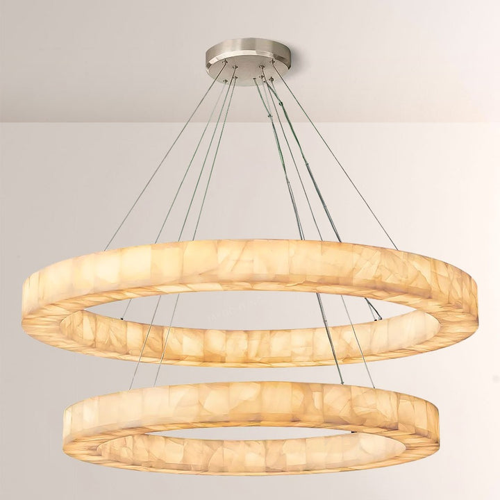 Alabaster Riven Two-Tier Round Chandelier 60"