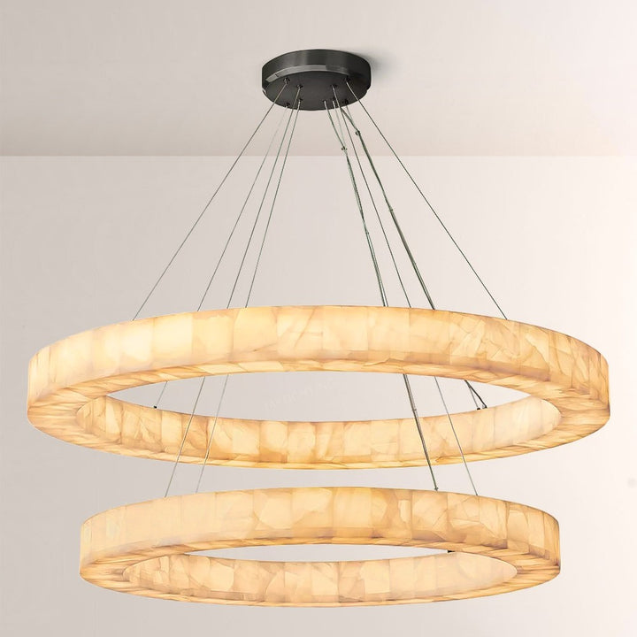 Alabaster Riven Two-Tier Round Chandelier 60"