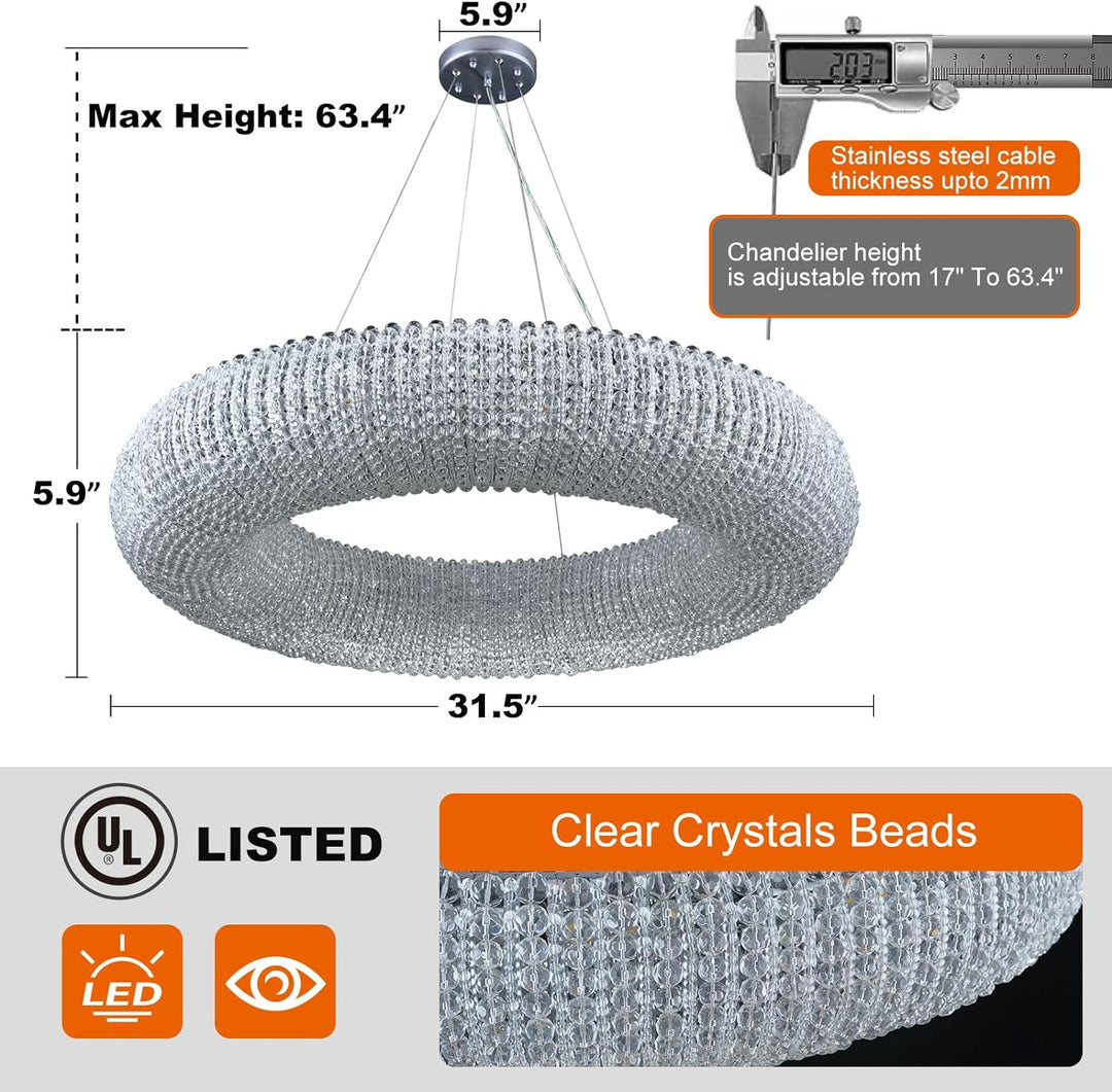 Alison Crystal Beads Round Chandelier D31.5"