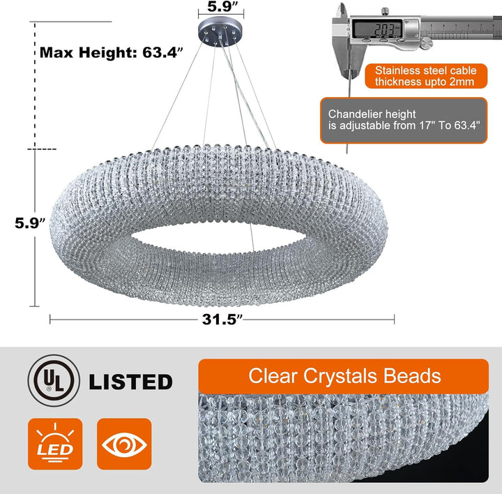 Alison Crystal Beads Round Chandelier D31.5"
