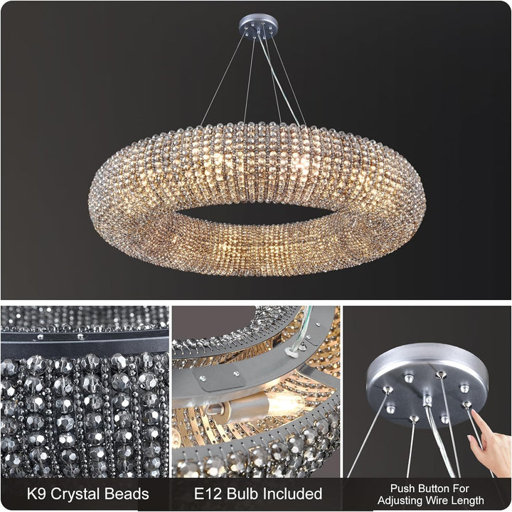Alison Crystal Beads Round Chandelier D31.5"