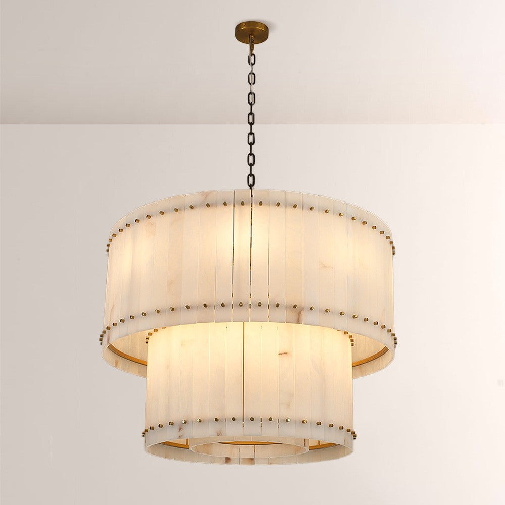 Aurelius Alabaster Round 2-Tiered Chandelier 37‘’