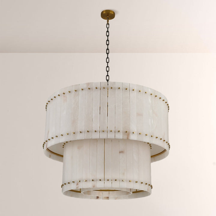 Aurelius Alabaster Round 2-Tiered Chandelier 37‘’