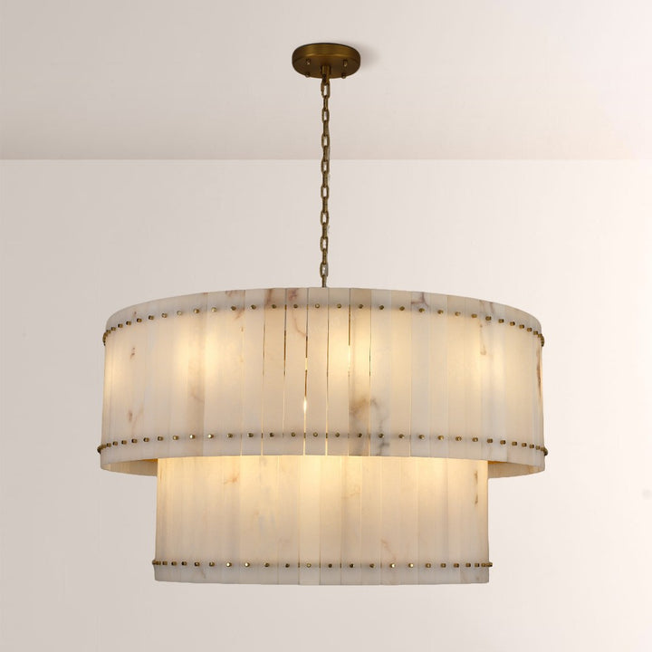 Aurelius Alabaster Round 2-Tiered Chandelier 48‘’