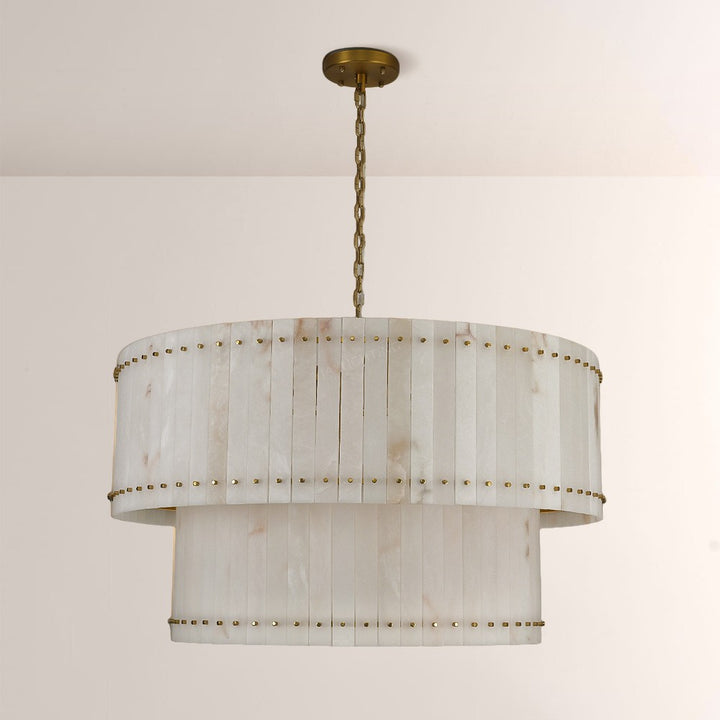 Aurelius Alabaster Round 2-Tiered Chandelier 48‘’