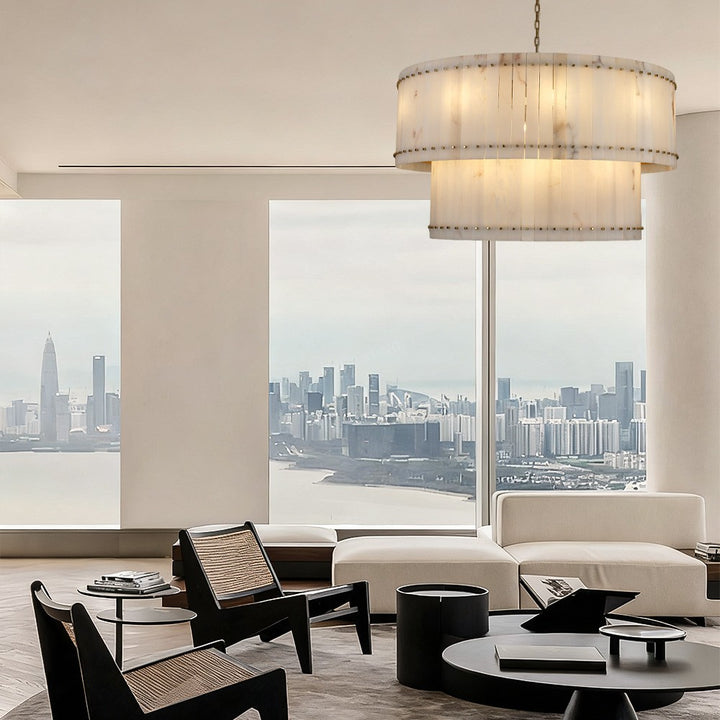 Aurelius Alabaster Round 2-Tiered Chandelier 48‘’