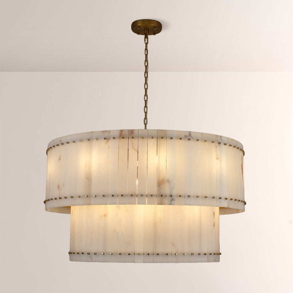 Aurelius Alabaster Round 2-Tiered Chandelier 60‘’