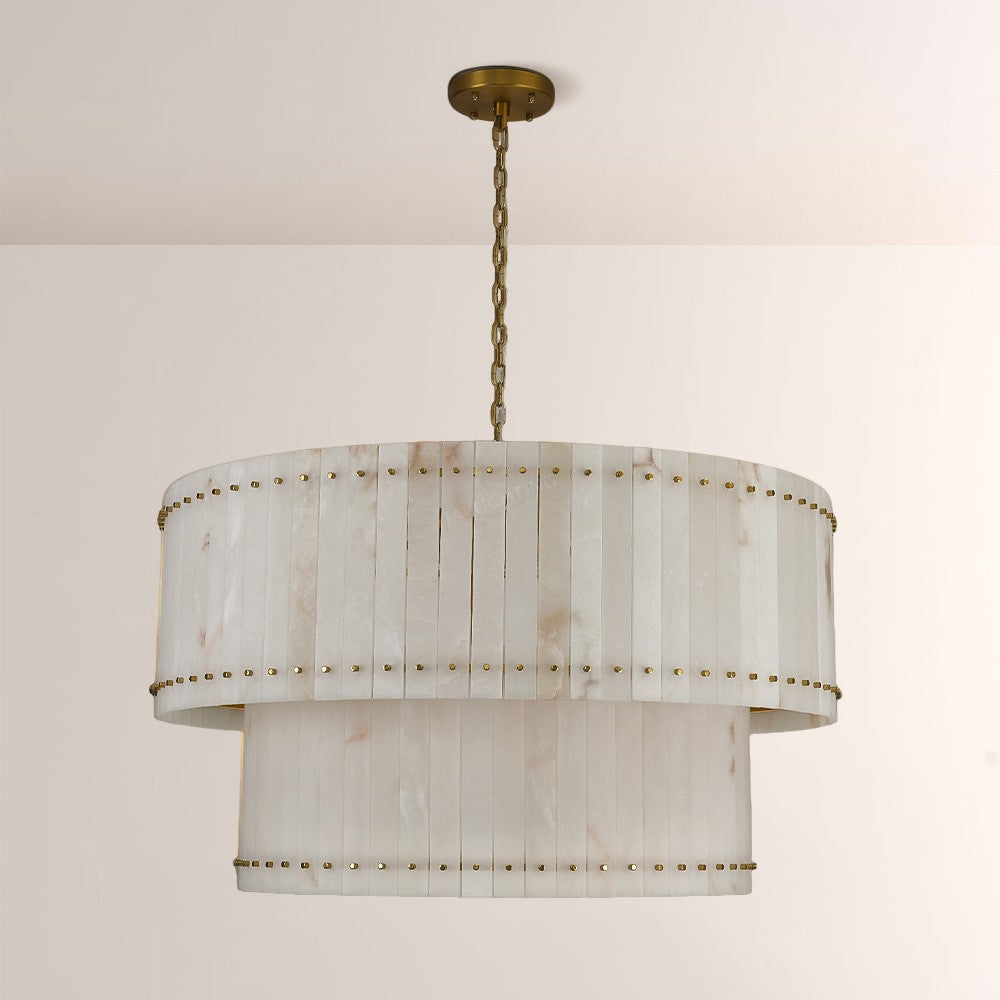 Aurelius Alabaster Round 2-Tiered Chandelier 60‘’