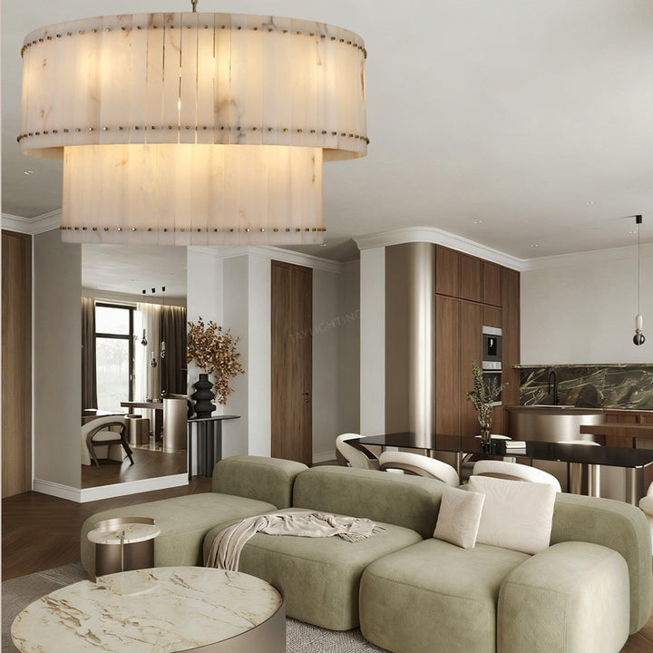Aurelius Alabaster Round 2-Tiered Chandelier 60‘’