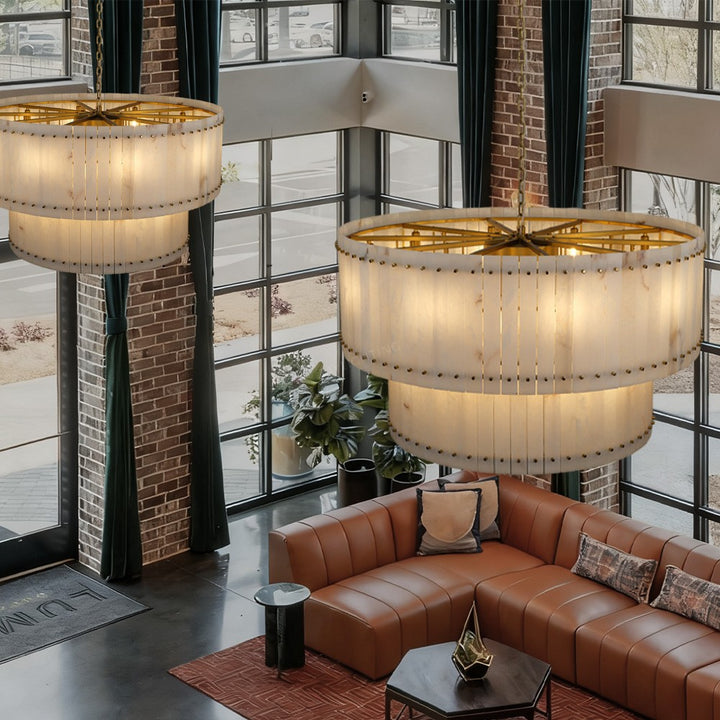 Aurelius Alabaster Round 2-Tiered Chandelier 60‘’
