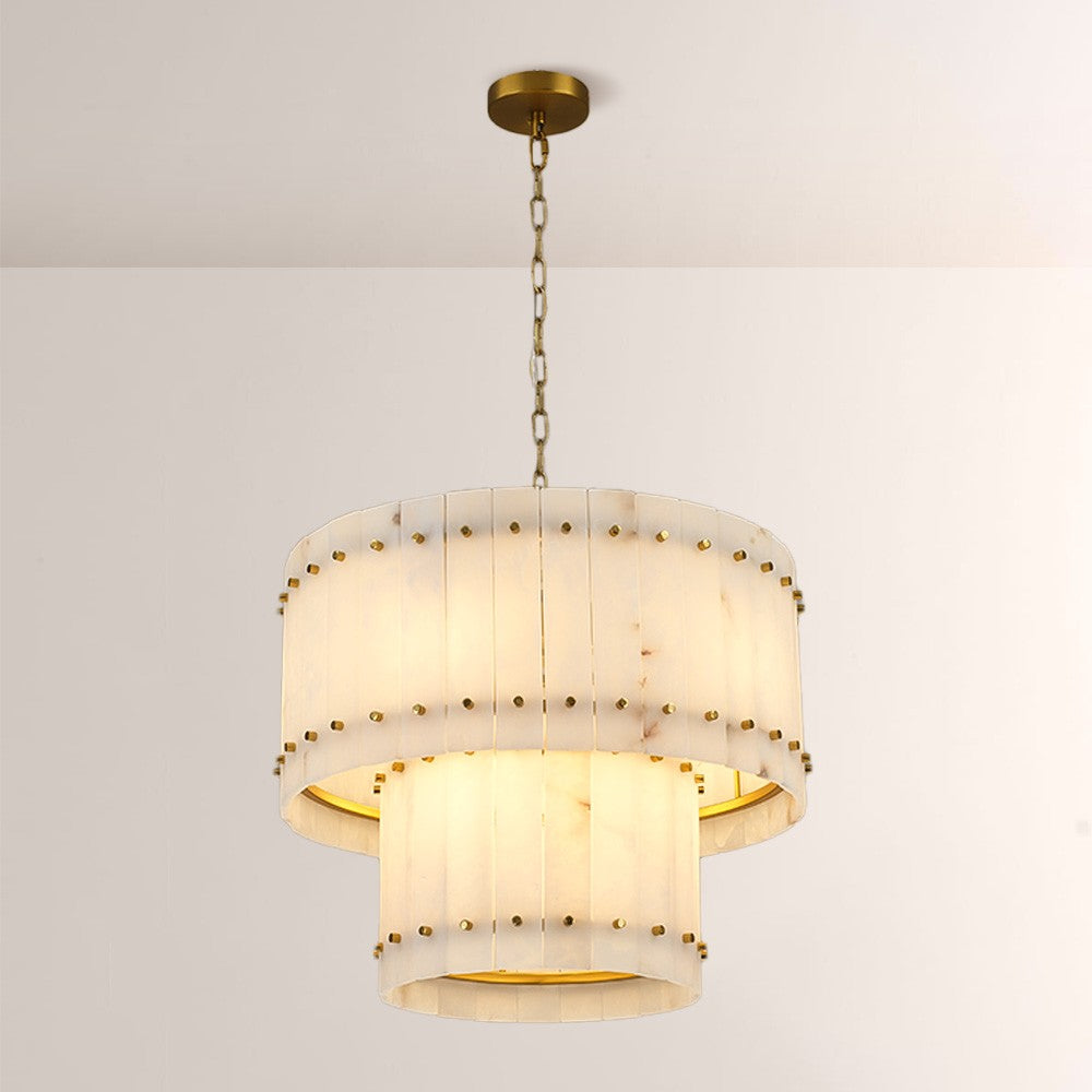 Aurelius Alabaster Round 2-Tiered Chandelier 22‘’