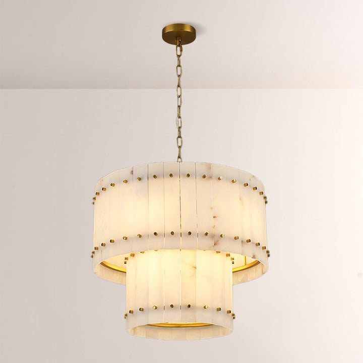 Aurelius Alabaster Round 2-Tiered Chandelier 22‘’