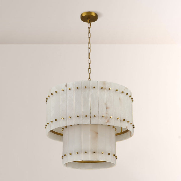 Aurelius Alabaster Round 2-Tiered Chandelier 22‘’