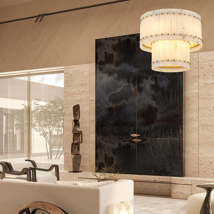Aurelius Alabaster Round 2-Tiered Chandelier 22‘’