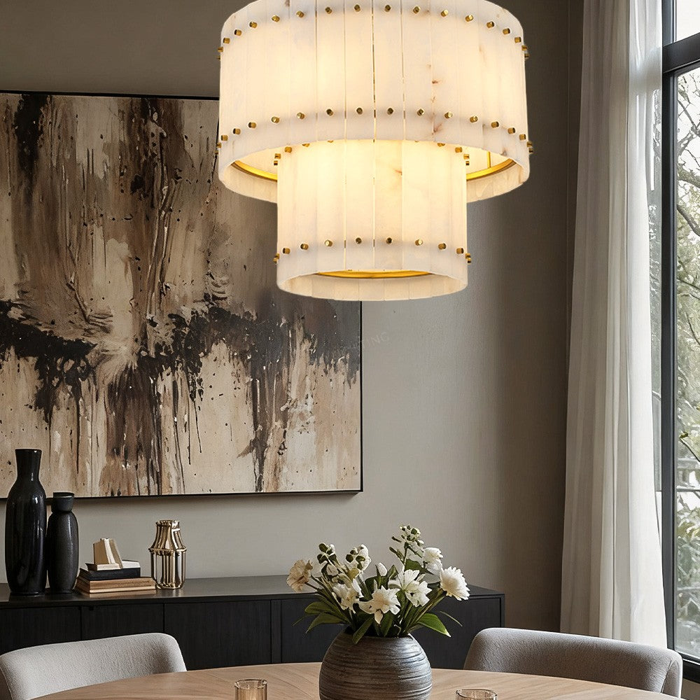 Aurgild Alabaster Round Tiered Chandelier 37"