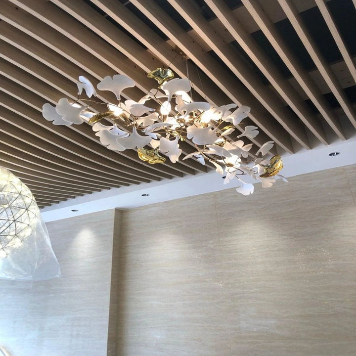 Boat-Shaped Ceramic Ginkgo Leaf Chandelier