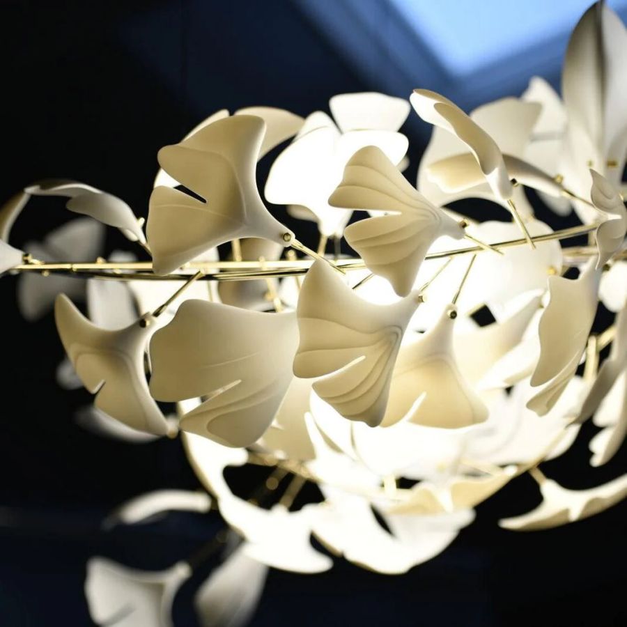 Boat-Shaped Ceramic Ginkgo Leaf Chandelier