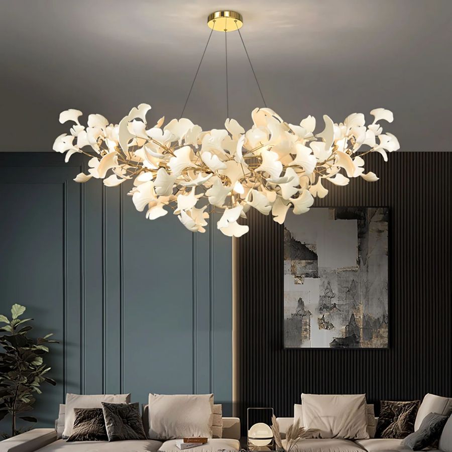 Boat-Shaped Ceramic Ginkgo Leaf Chandelier