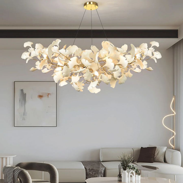 Boat-Shaped Ceramic Ginkgo Leaf Chandelier