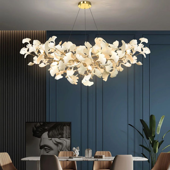 Boat-Shaped Ceramic Ginkgo Leaf Chandelier