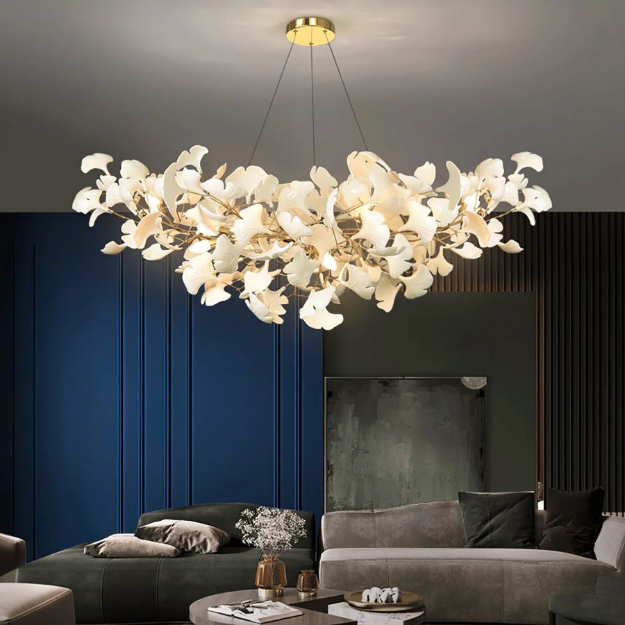 Boat-Shaped Ceramic Ginkgo Leaf Chandelier