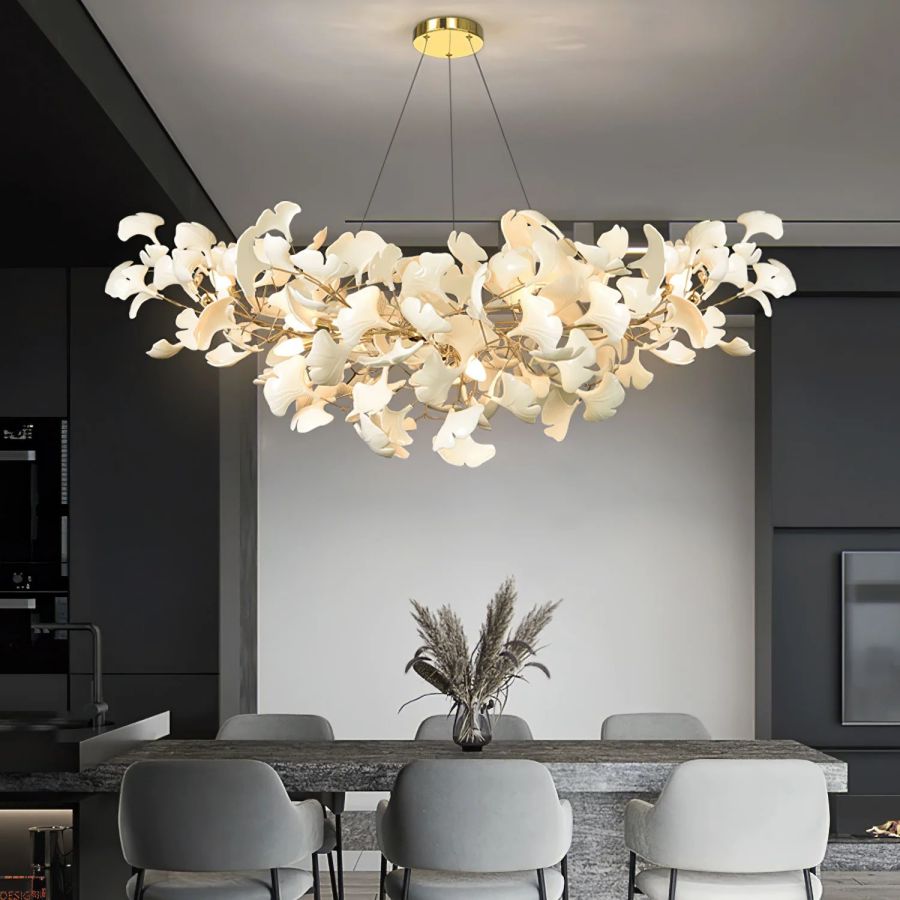 Boat-Shaped Ceramic Ginkgo Leaf Chandelier