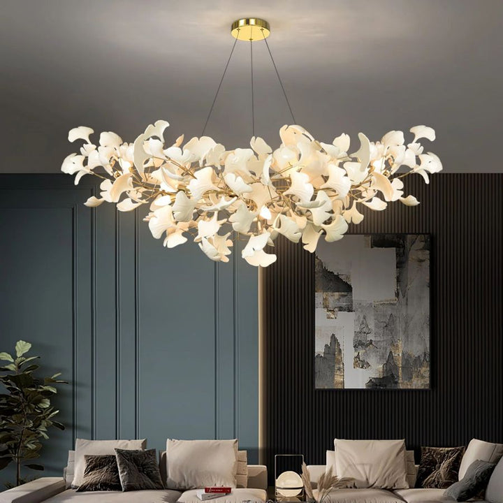 Boat-Shaped Ceramic Ginkgo Leaf Chandelier