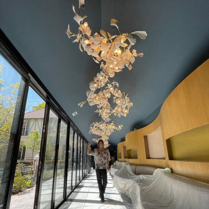 Bustling Ceramic Ginkgo Leaf Chandelier